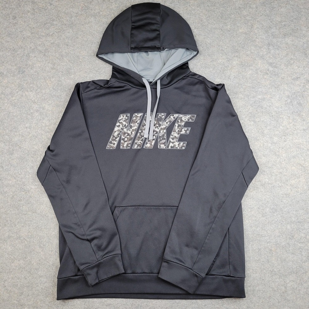 Nike Hoodie Mens XL Gray Therma-Fit Fleece Pullover Sweatshirt Graphic Camo Logo